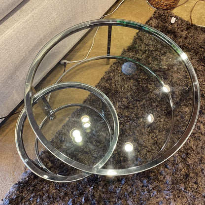 Glass & Chrome Round Nesting Coffee Tables set of 2