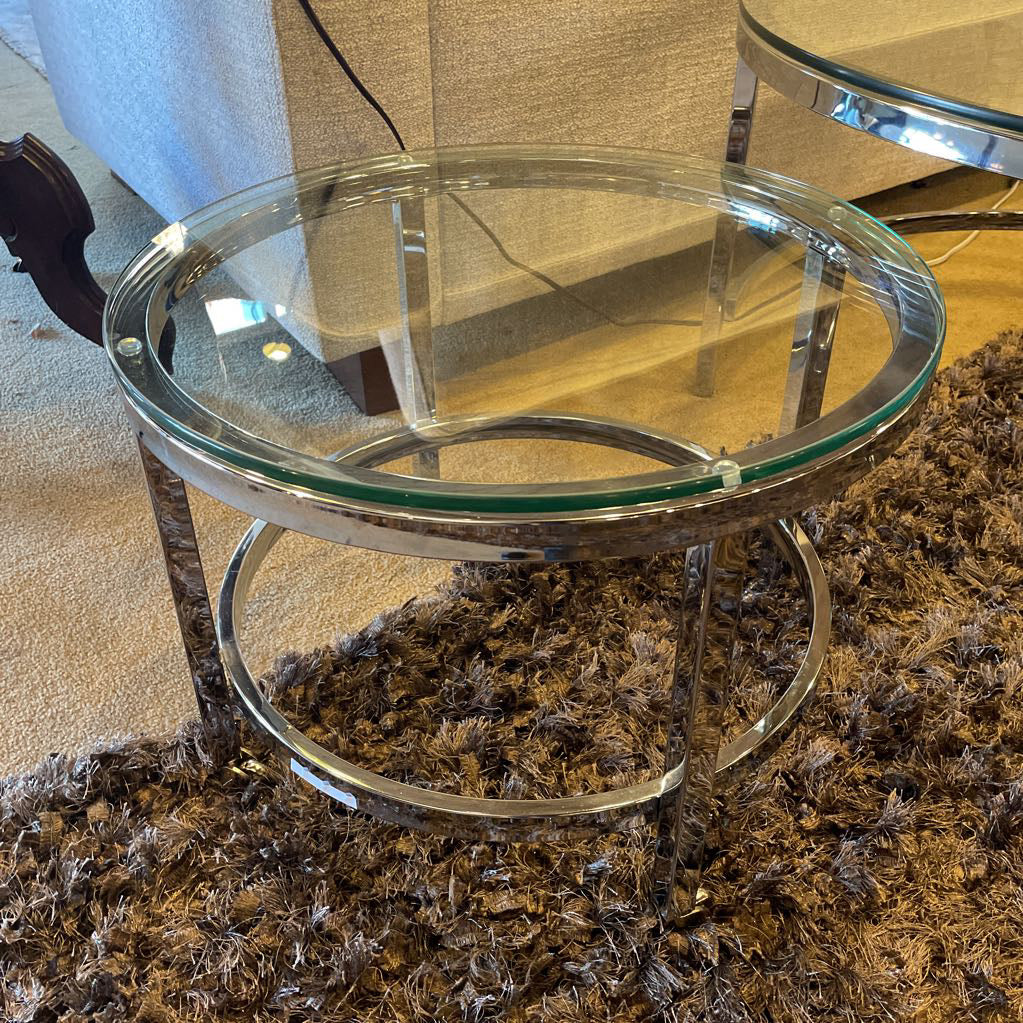 Glass & Chrome Round Nesting Coffee Tables set of 2