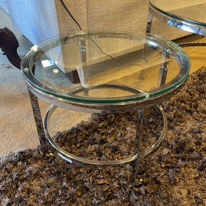 Glass & Chrome Round Nesting Coffee Tables set of 2