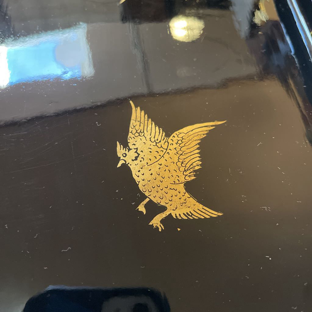 Square Black Lacquer Trays with Gold Birds SET OF 3