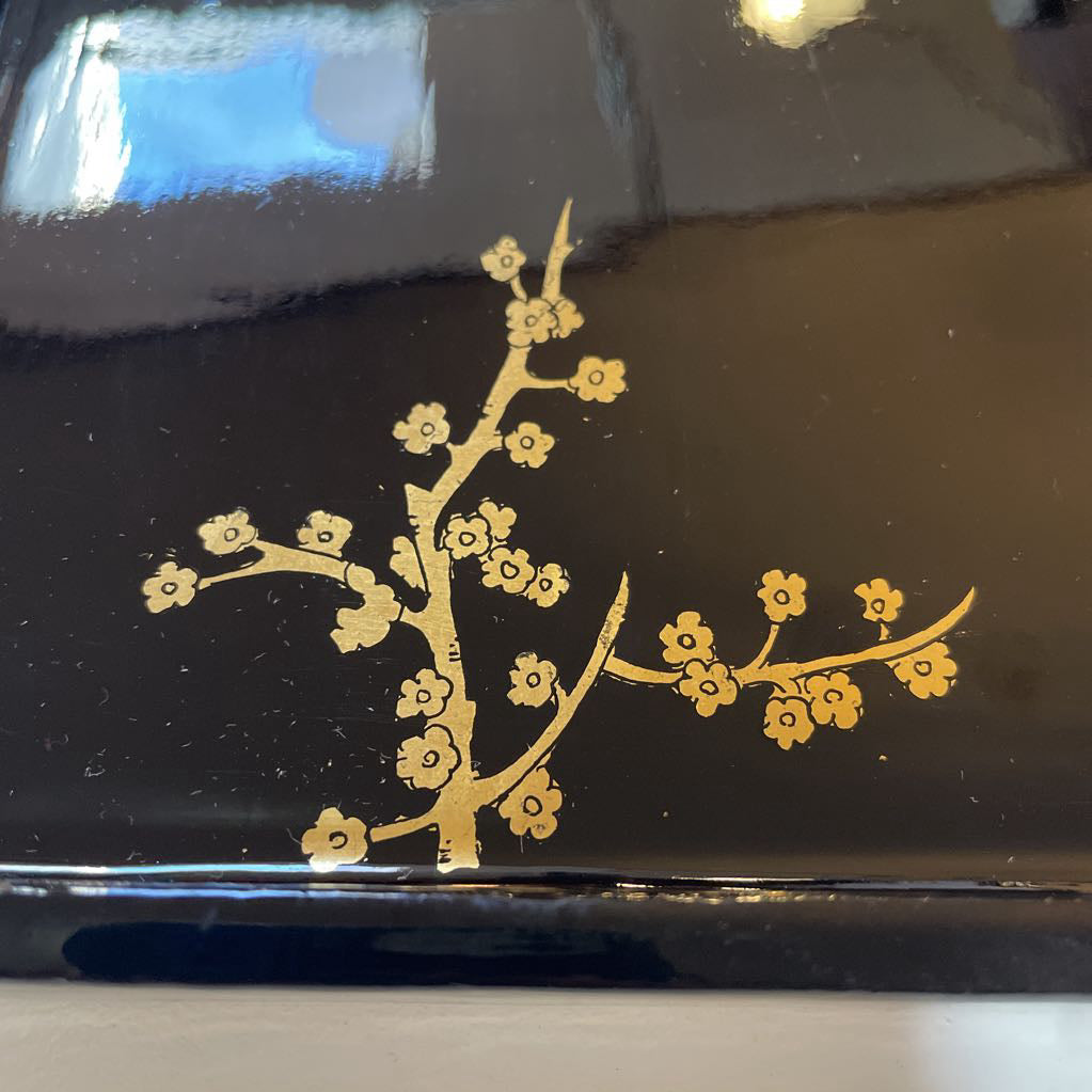 Square Black Lacquer Trays with Gold Birds SET OF 3