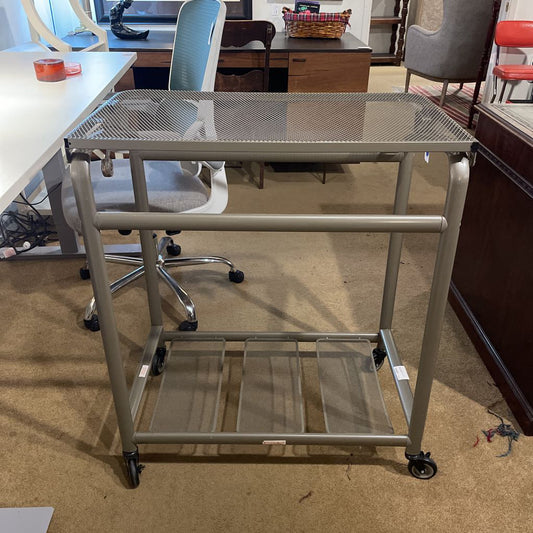 Grey Rolling Metal Adjustable Utility Table C DESKS