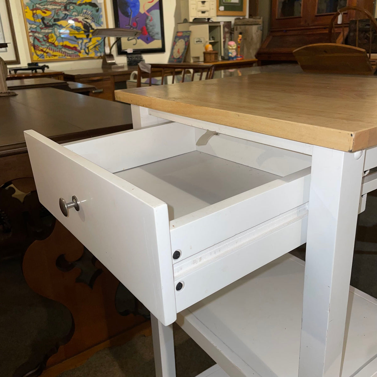 White Rolling 1 Drawer Table/Stand