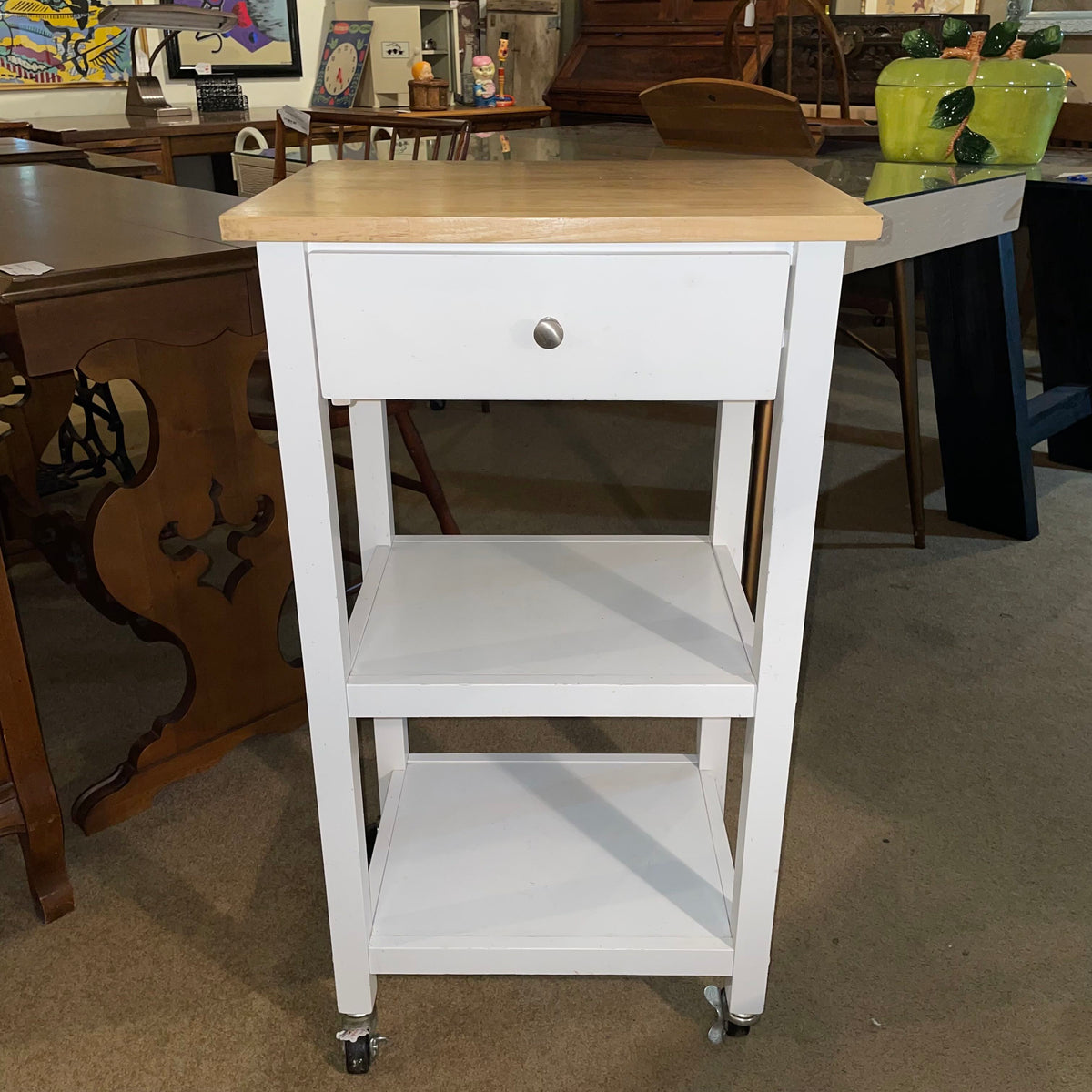 White Rolling 1 Drawer Table/Stand