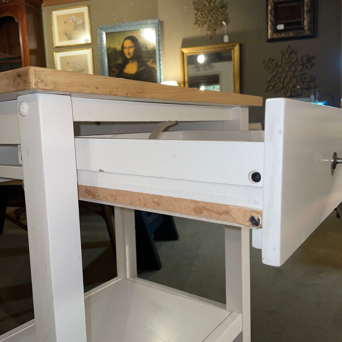 White Rolling 1 Drawer Table/Stand