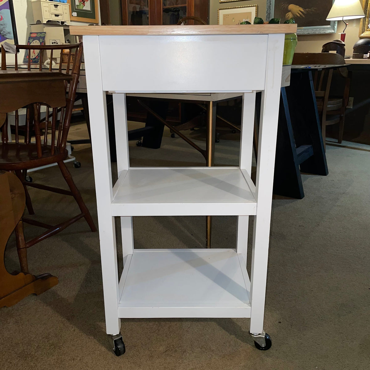 White Rolling 1 Drawer Table/Stand