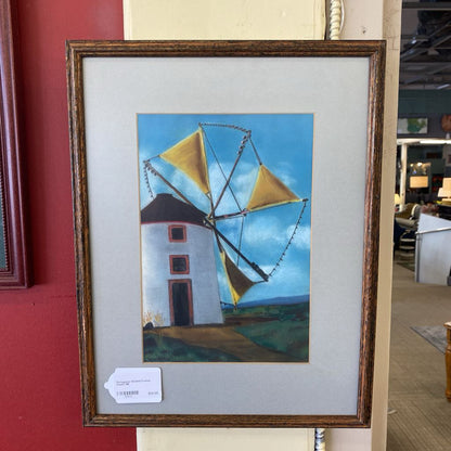 Portuguese Windmill Framed Pastel ART