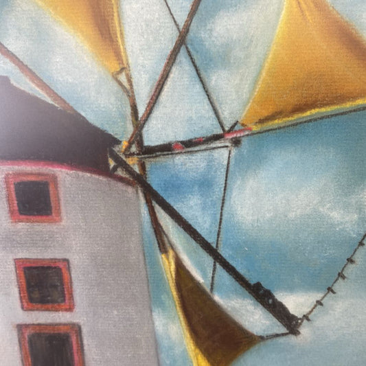 Portuguese Windmill Framed Pastel ART