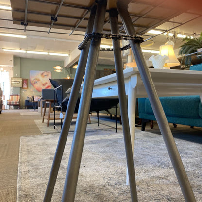 Industrial Metal Grid Wood Square Top Side Table