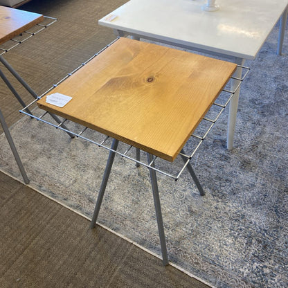 Industrial Metal Grid Wood Square Top Side Table