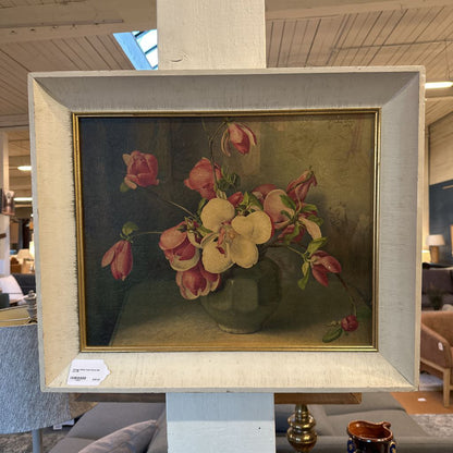 Vintage White Frame Floral Still Life Print