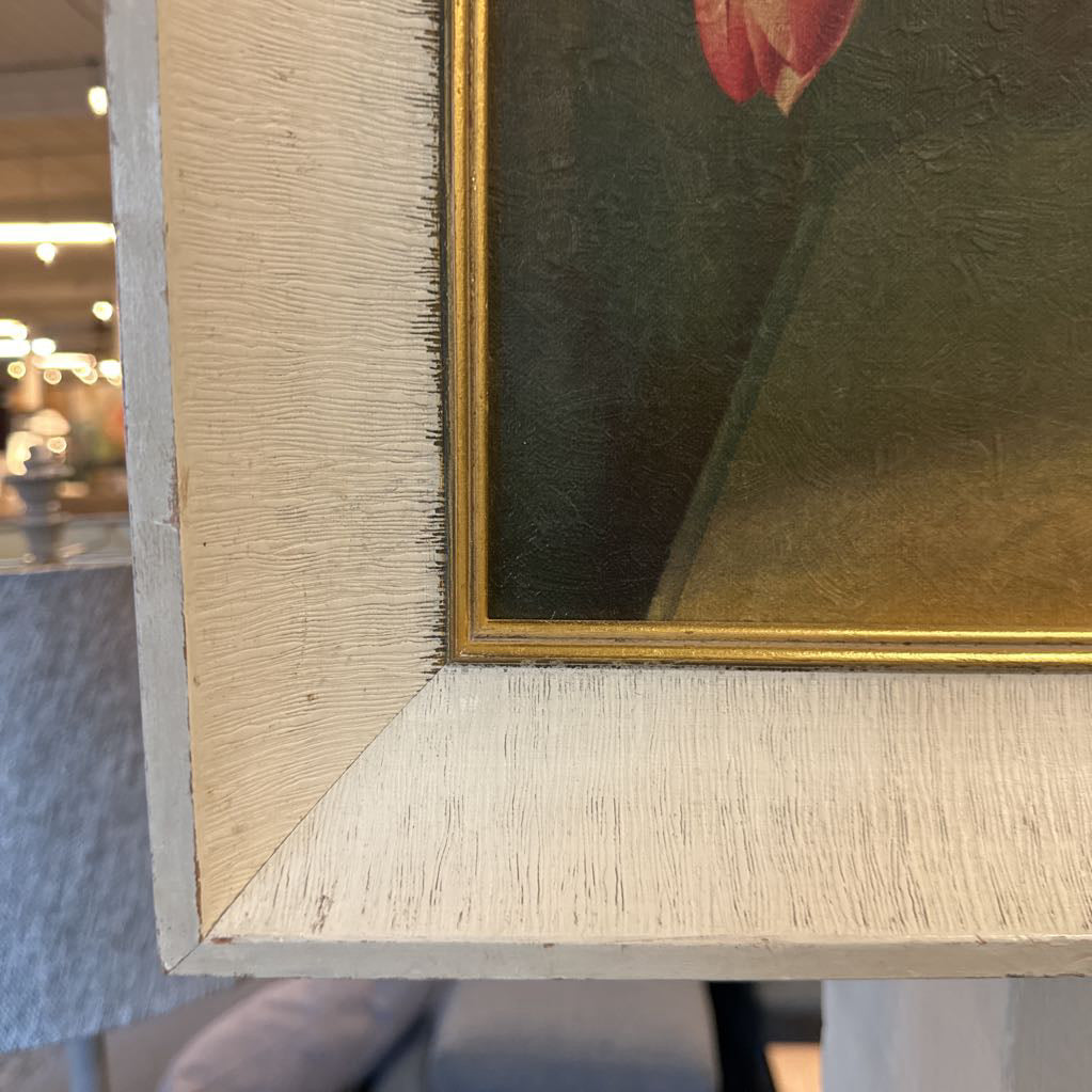 Vintage White Frame Floral Still Life Print
