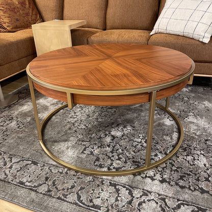 Round Gold Frame Bookmatched Veneer Coffee Table