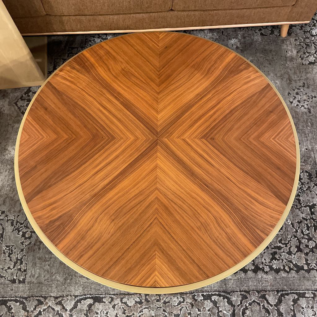 Round Gold Frame Bookmatched Veneer Coffee Table