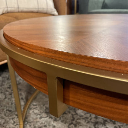 Round Gold Frame Bookmatched Veneer Coffee Table