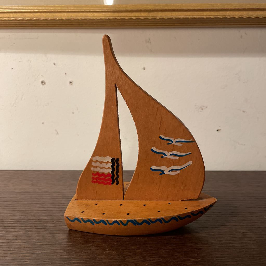 Cute Wooden Saiboat with Sailor Illustration