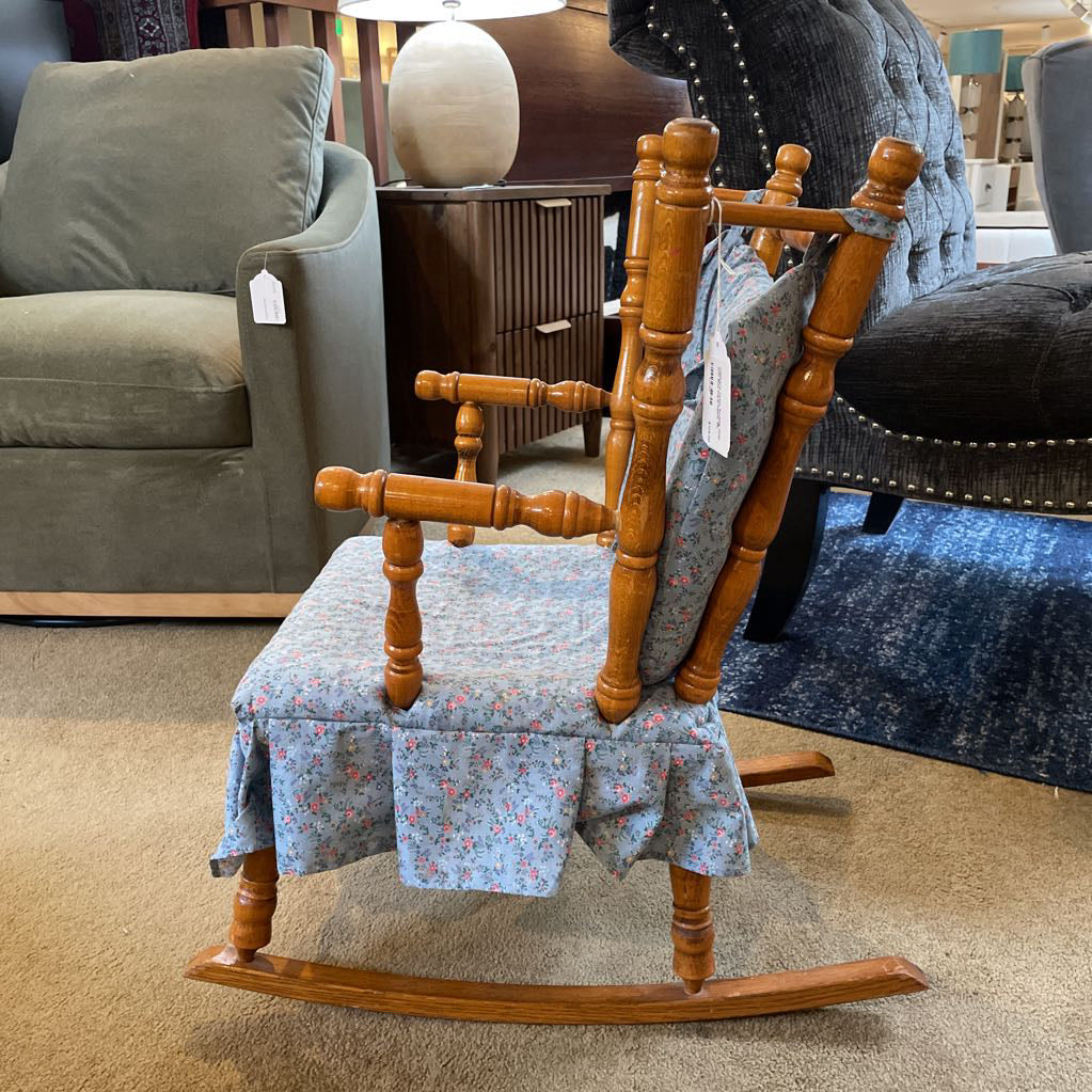 Children's Teddy Rocking Chair with Blue Floral Fabric UNIQUE FINDS