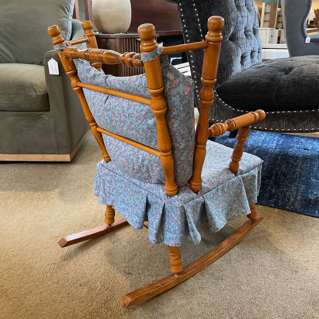 Children's Teddy Rocking Chair with Blue Floral Fabric UNIQUE FINDS