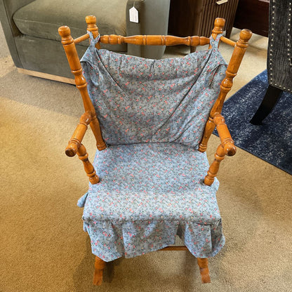 Children's Teddy Rocking Chair with Blue Floral Fabric UNIQUE FINDS