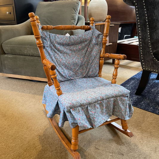 Children's Teddy Rocking Chair with Blue Floral Fabric UNIQUE FINDS