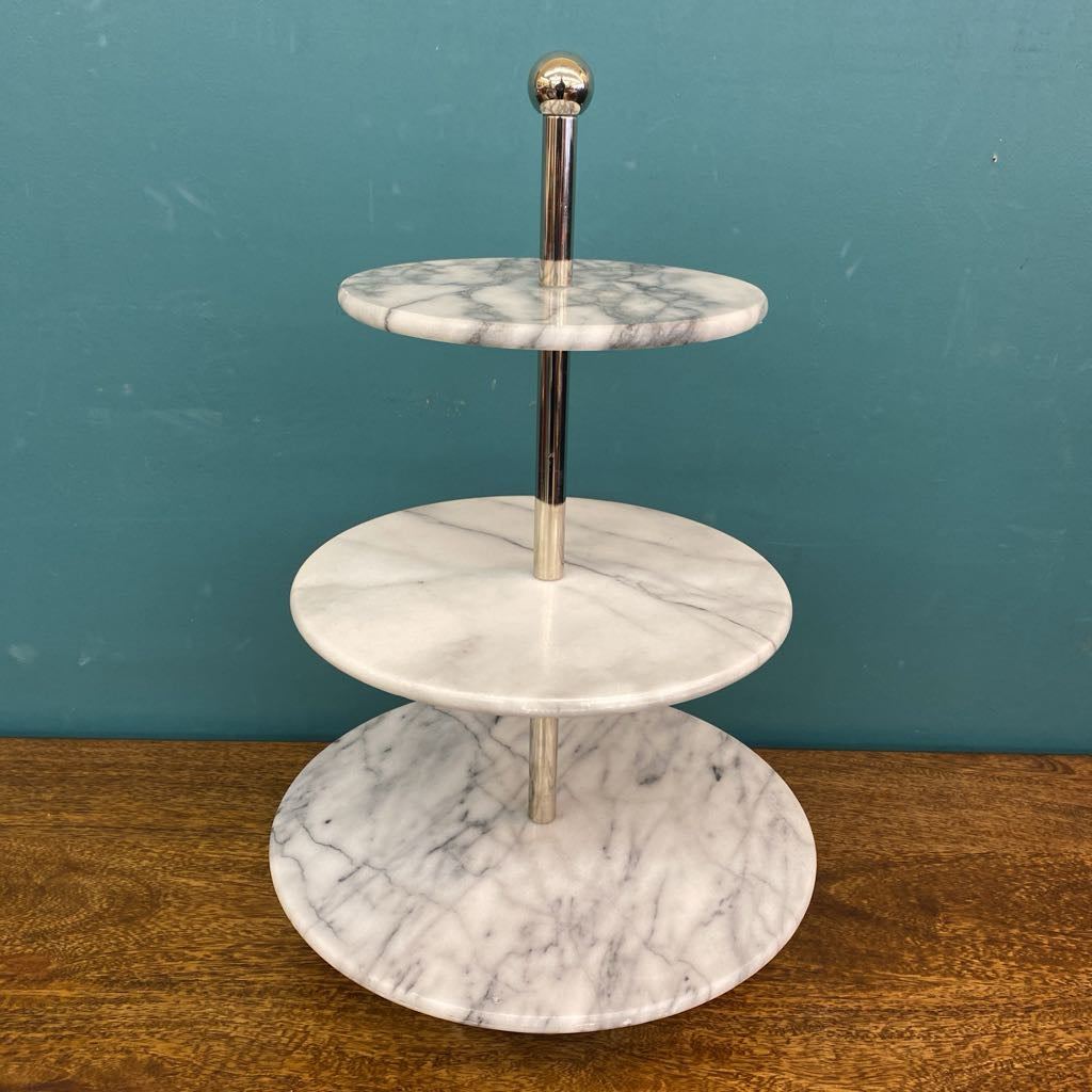 White Marble Three Tier Dessert Server SMALLS