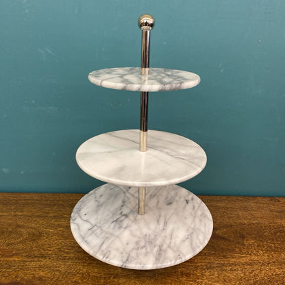 White Marble Three Tier Dessert Server SMALLS