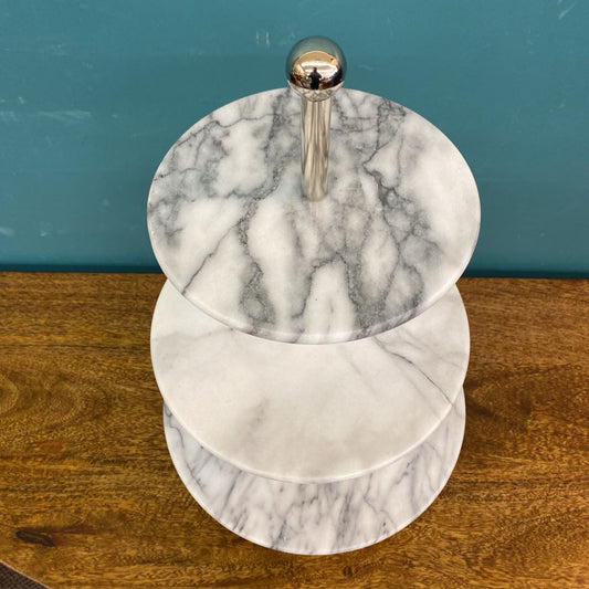 White Marble Three Tier Dessert Server SMALLS