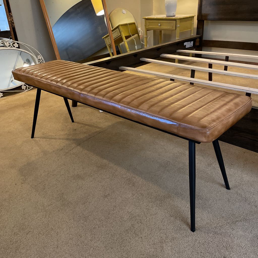 Camel Leather & Steel Leg Accent Bench C ACCENT BENCHES