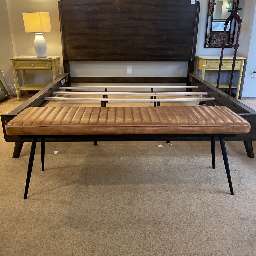 Camel Leather & Steel Leg Accent Bench C ACCENT BENCHES