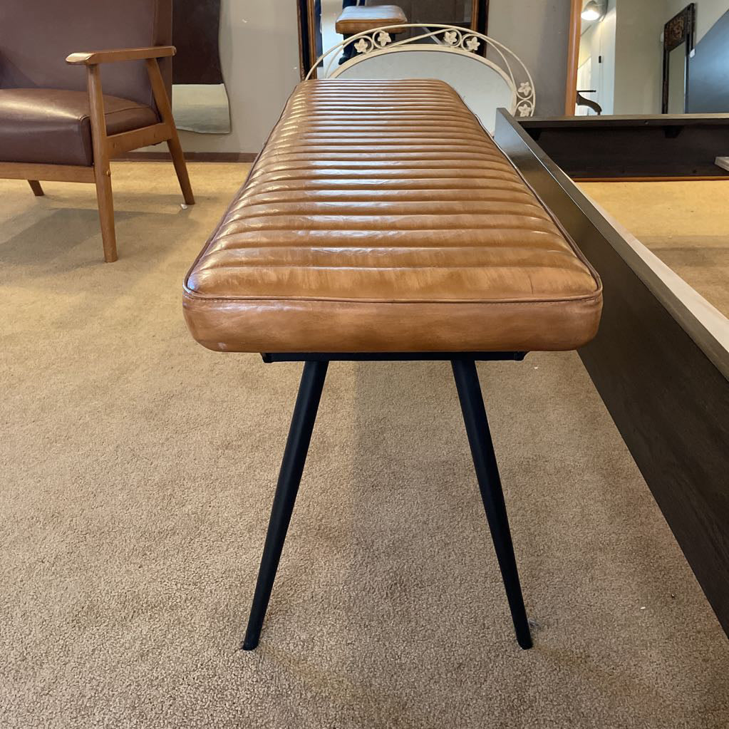 Camel Leather & Steel Leg Accent Bench C ACCENT BENCHES