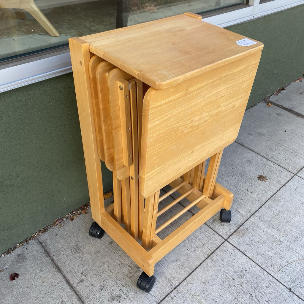 Blonde Wood TV Trays SET w/Cart C SIDE TABLES