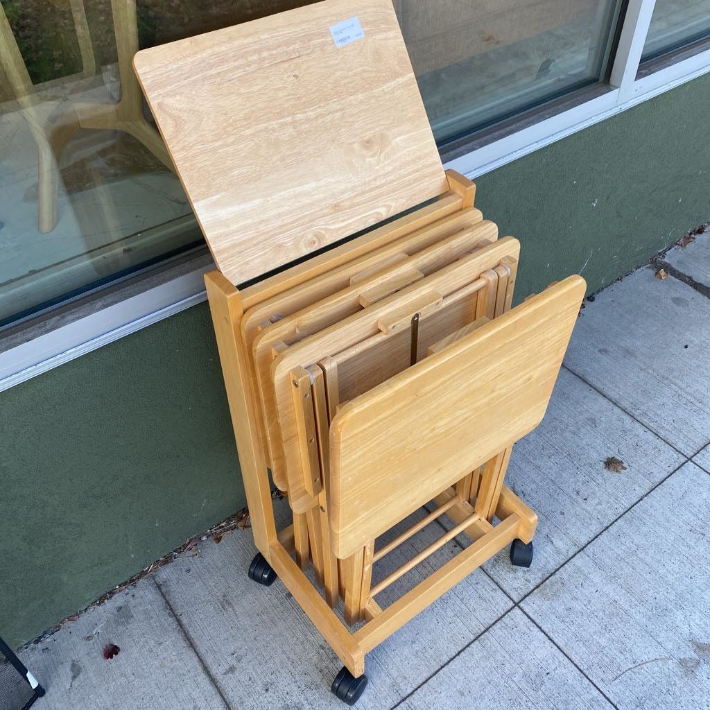 Blonde Wood TV Trays SET w/Cart C SIDE TABLES