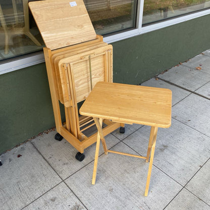 Blonde Wood TV Trays SET w/Cart C SIDE TABLES