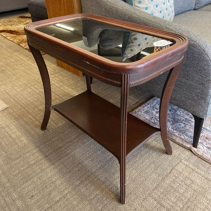 Classic Side Table w/Dark Glass Top & Rope Molding Detail C SIDE TABLES