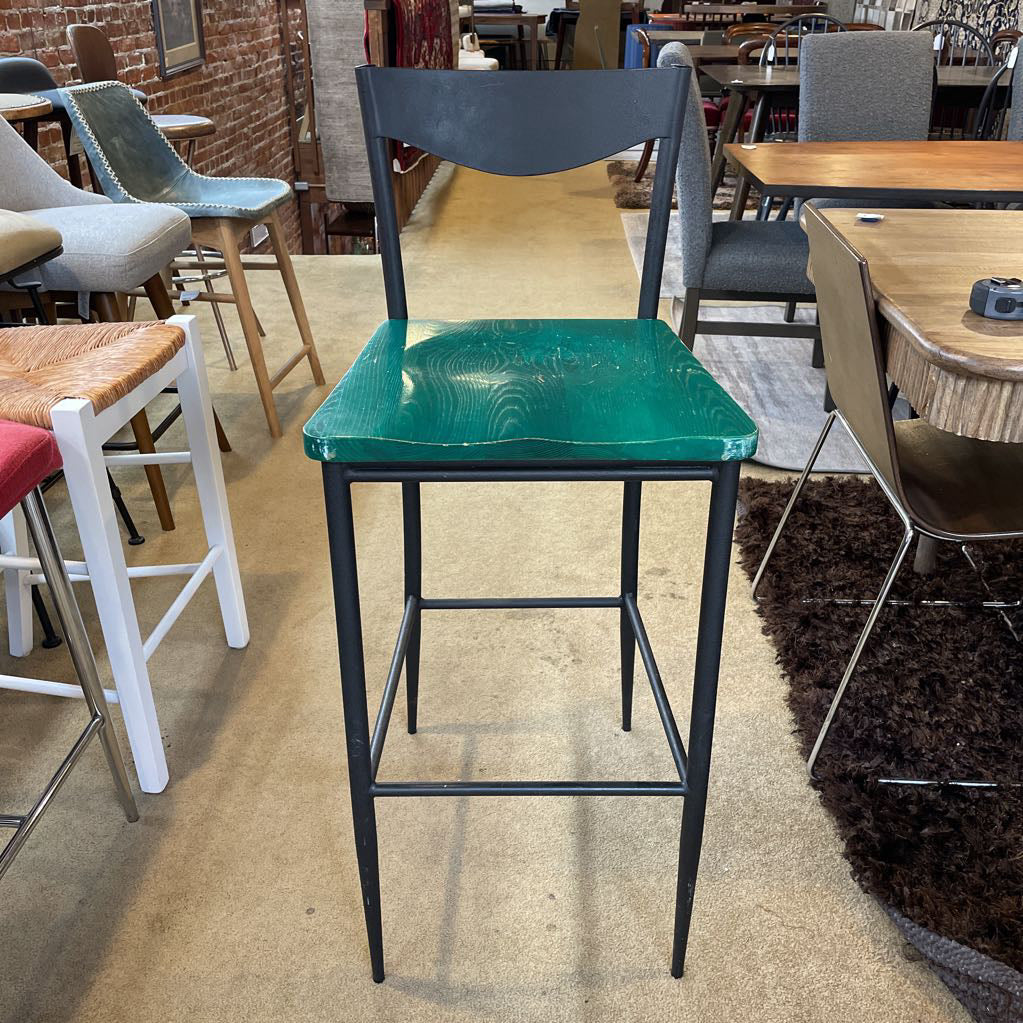Scan Design Black Metal Stool with Green Wood Seat AS IS
