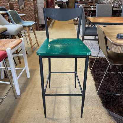 Scan Design Black Metal Stool with Green Wood Seat AS IS
