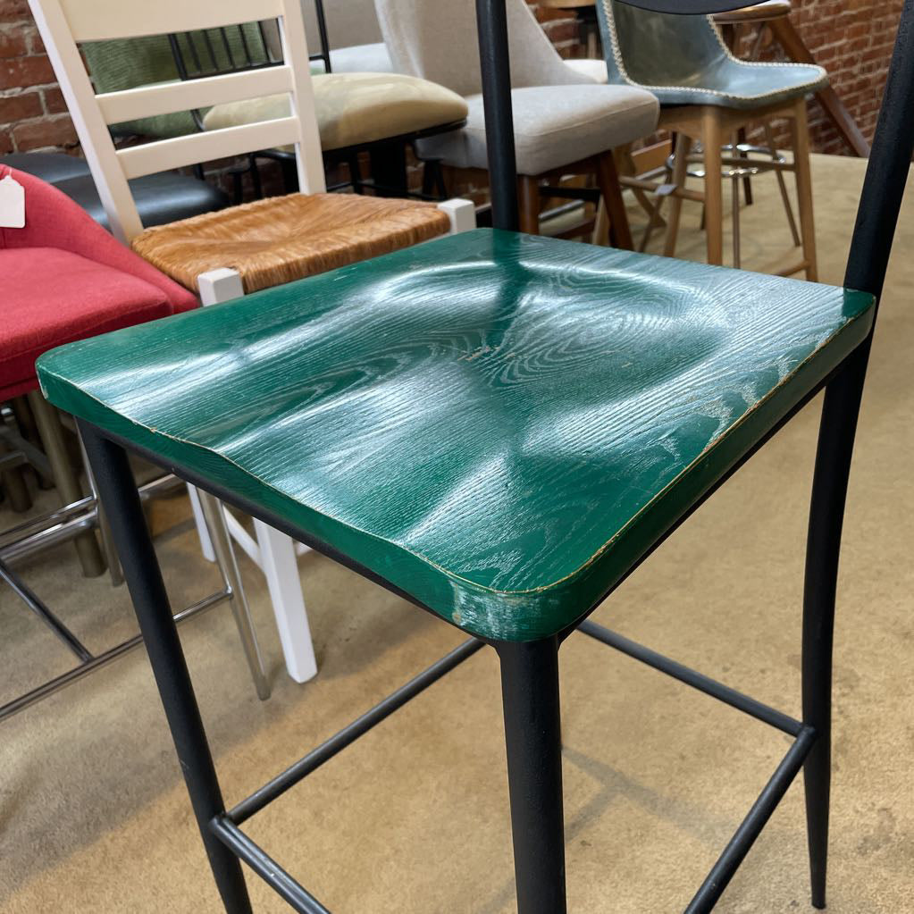 Scan Design Black Metal Stool with Green Wood Seat AS IS
