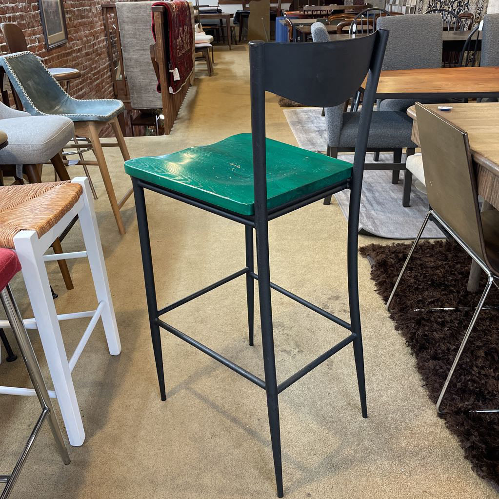 Scan Design Black Metal Stool with Green Wood Seat AS IS