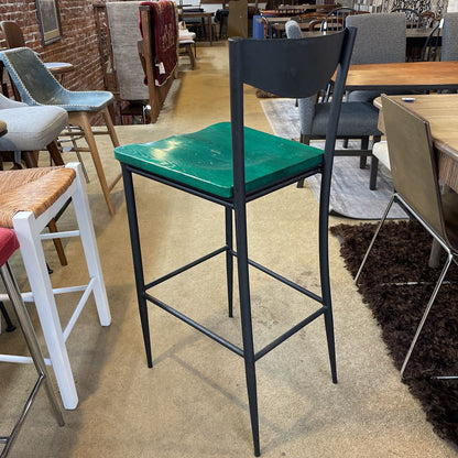 Scan Design Black Metal Stool with Green Wood Seat AS IS