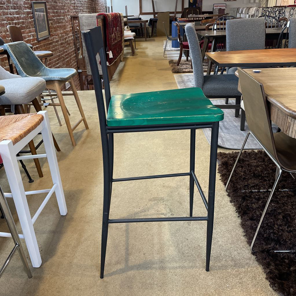 Scan Design Black Metal Stool with Green Wood Seat AS IS