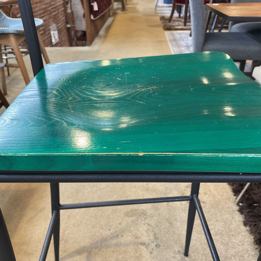 Scan Design Black Metal Stool with Green Wood Seat AS IS