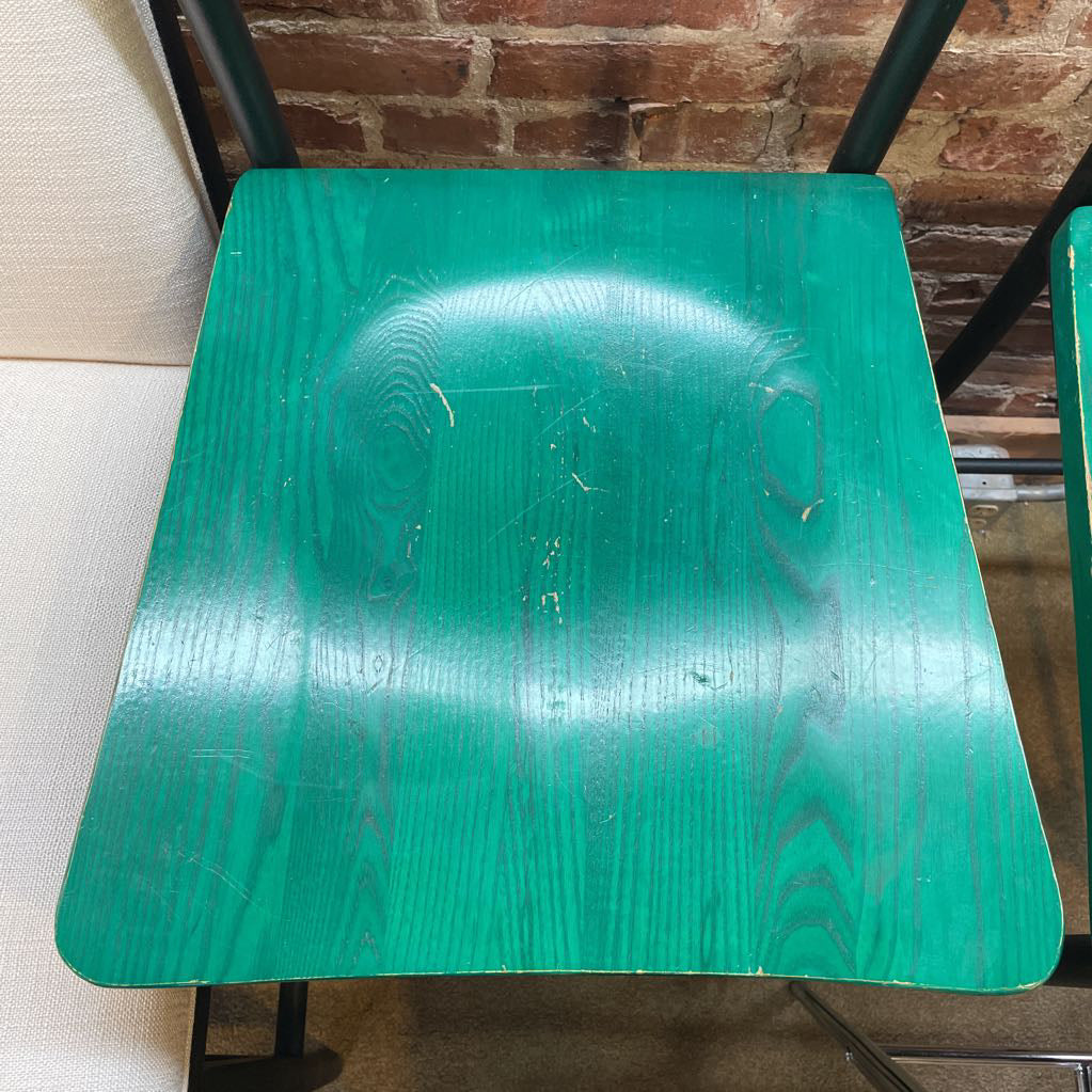 Scan Design Black Metal Stool with Green Wood Seat AS IS