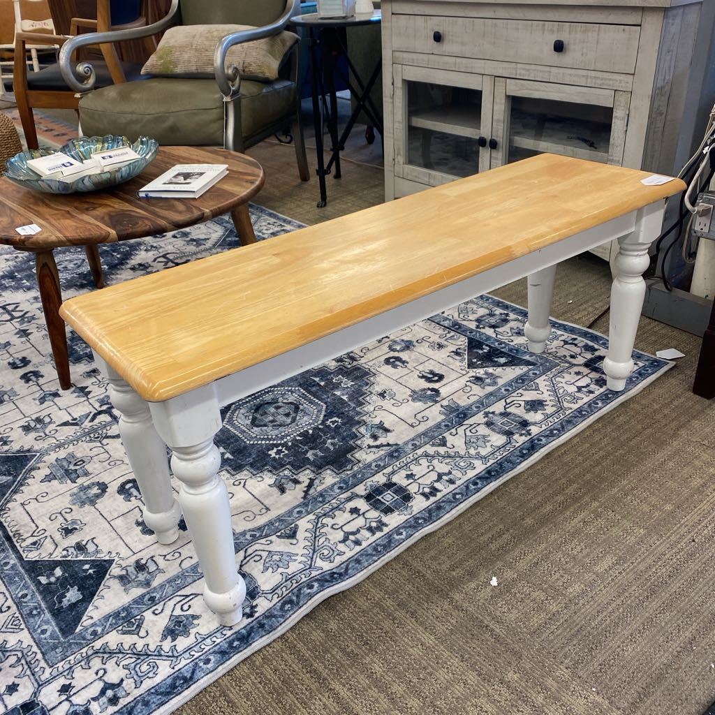 Blonde Wood White Turned Leg Bench C ACCENT BENCHES