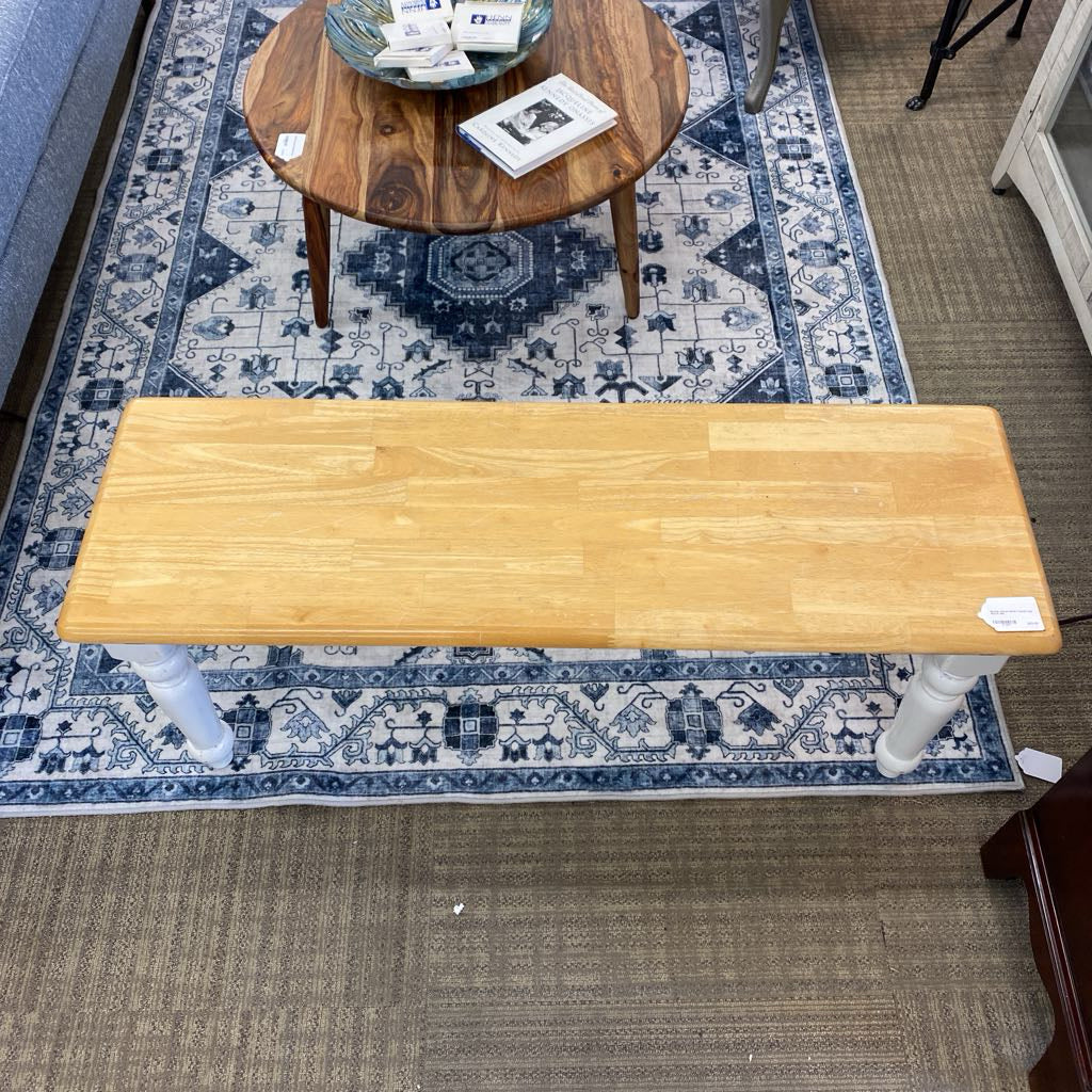 Blonde Wood White Turned Leg Bench C ACCENT BENCHES