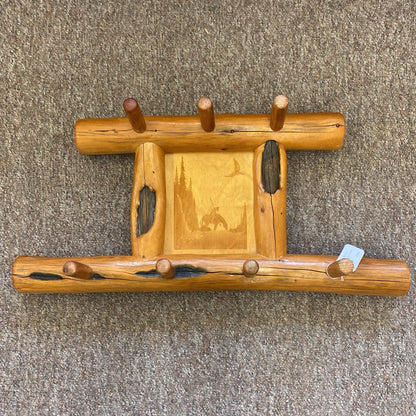 Wall Hung Log Coatrack w/Native Horseback Motif C COAT RACKS