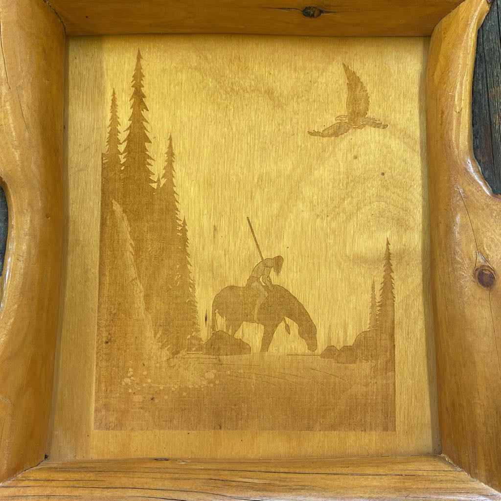 Wall Hung Log Coatrack w/Native Horseback Motif C COAT RACKS