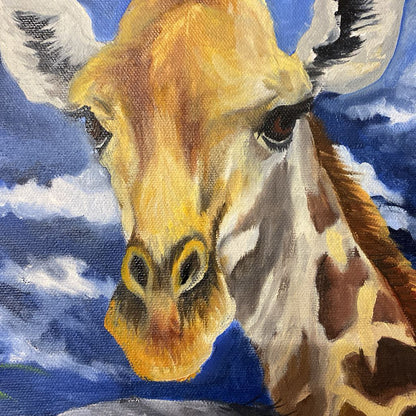 Giraffe & Gorilla Painting w/Whitewash Frame ART