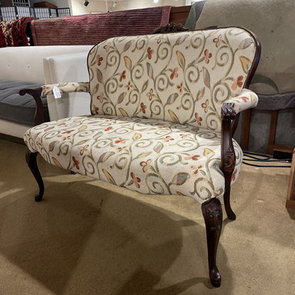 Victorian Style Carved Wood Leaf Patterned Settee