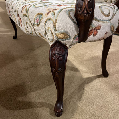 Victorian Style Carved Wood Leaf Patterned Settee