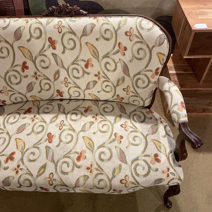 Victorian Style Carved Wood Leaf Patterned Settee